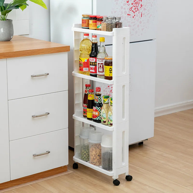 Kitchen Storage Rack For Goods Fridge Side Shelf 2/3/4 Layer Removable With Wheels Bathroom Organizer Shelf Gap Holder Rack new