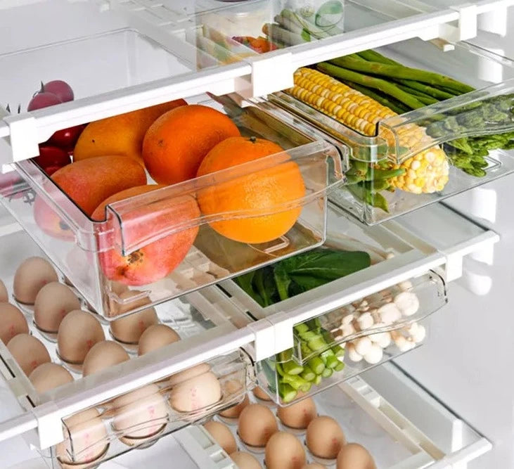 Fridge Drawer Box Eggs Fruit Vegetable Food Storage Slide Tray Case Refrigerator Divided Holder Hanging Shelf Kitchen Organizers